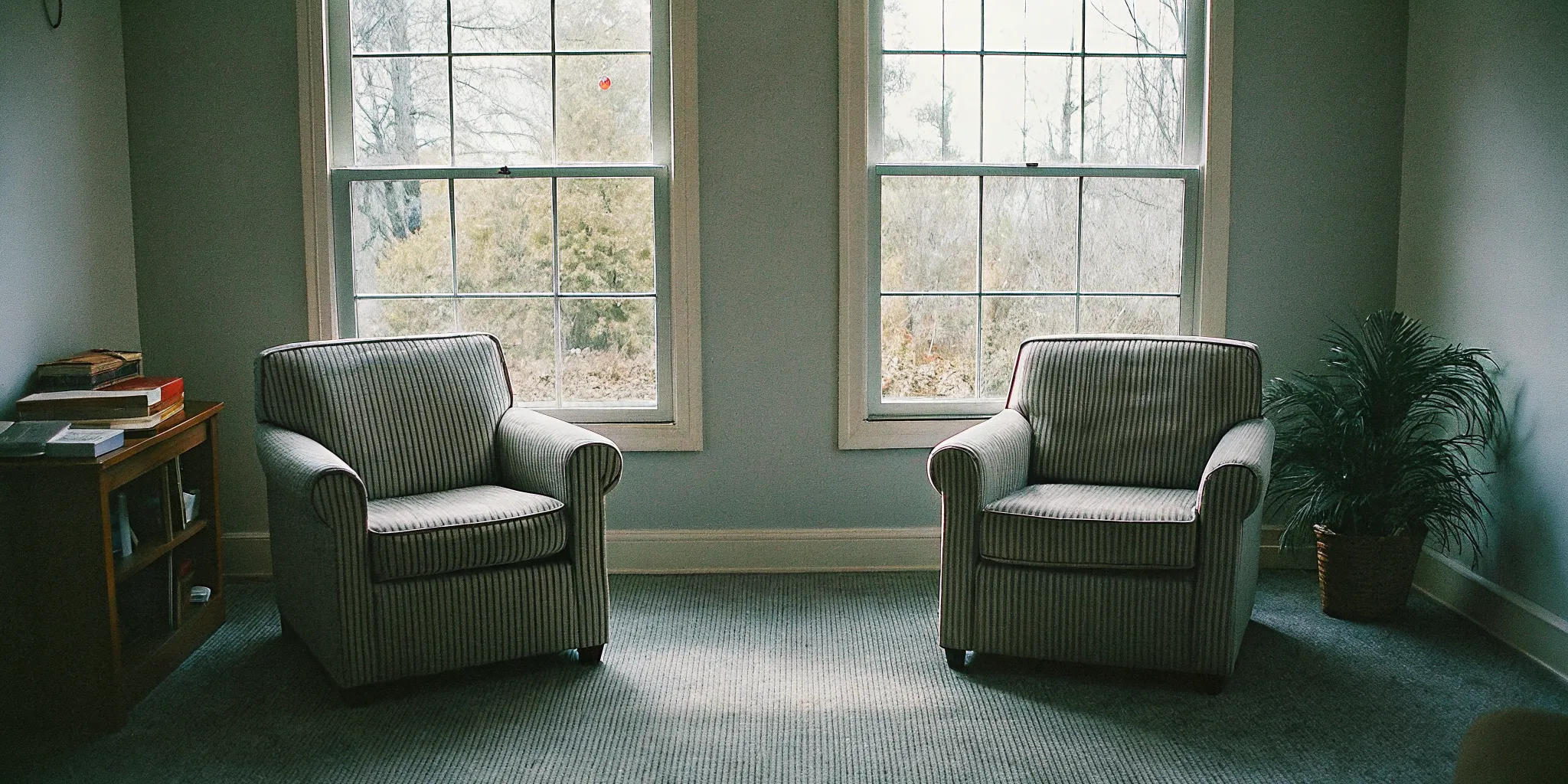 Calm therapy room prepared for an in-person teen counseling session