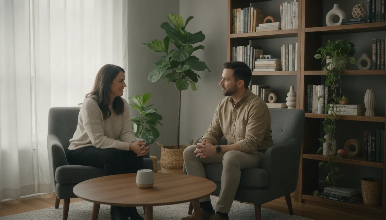 EMDR therapy session with a therapist and adult client in a calm Fairfax counseling office