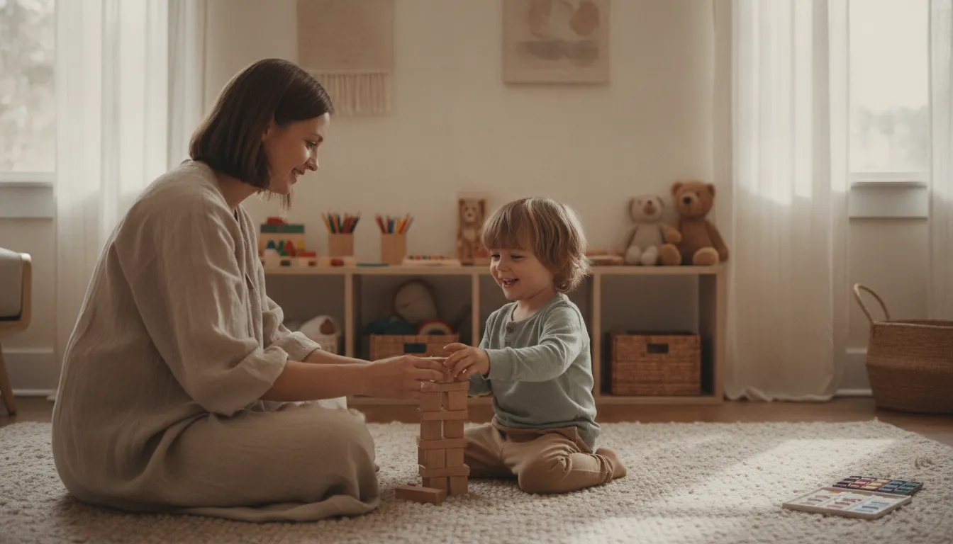 Child and therapist building coping skills through a playful activity