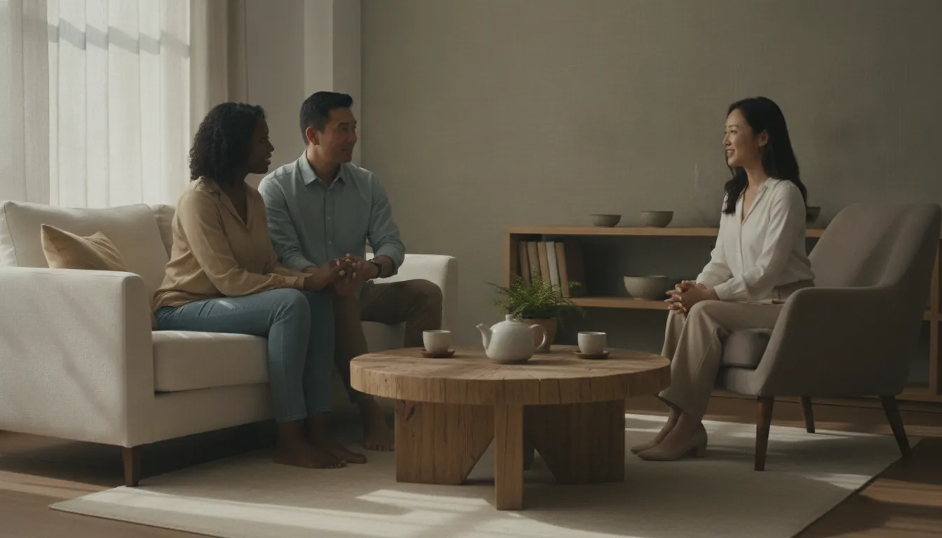 Couple talking with a therapist about relationship issues