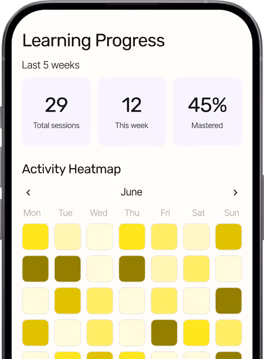 KeepGrow app screen showing gamified flashcards and spaced repetition practice