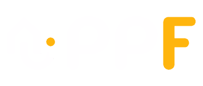 Logo blanc avec un point orange et la lettre F en orange sur fond noir.