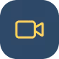 Icône de caméra vidéo jaune sur fond bleu foncé.