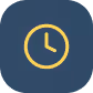Icône d'horloge jaune sur fond bleu circulaire.