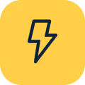 Icône d'éclair noir sur fond carré jaune, symbole d'énergie ou d'électricité.