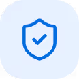 Icône de bouclier bleu avec une coche, symbolisant la sécurité ou la protection.