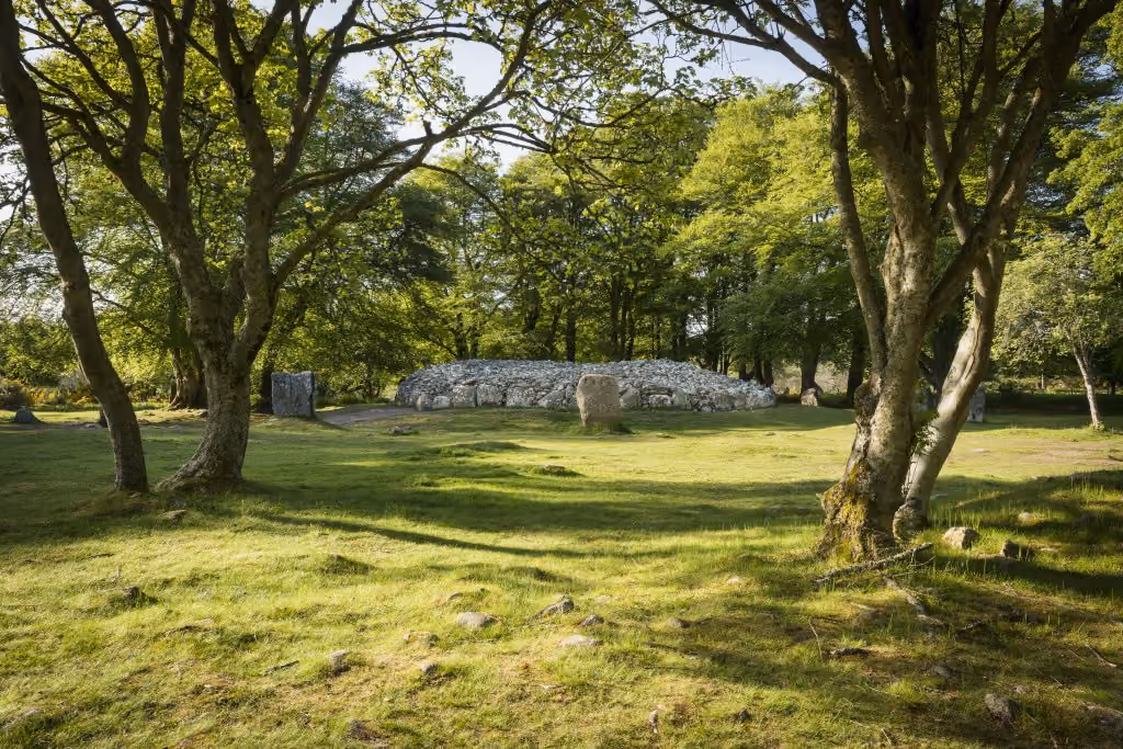 Clava Cairns or the Prehistoric Burial Cairns of Bulnuaran of Clava are a group of three Bronze Age cairns located near Inverness on Culloden Moor