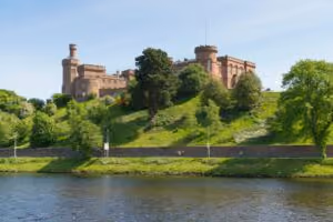 A stunning view of Inverness Castle, Inverness, Scotland, in the summer sunshine.