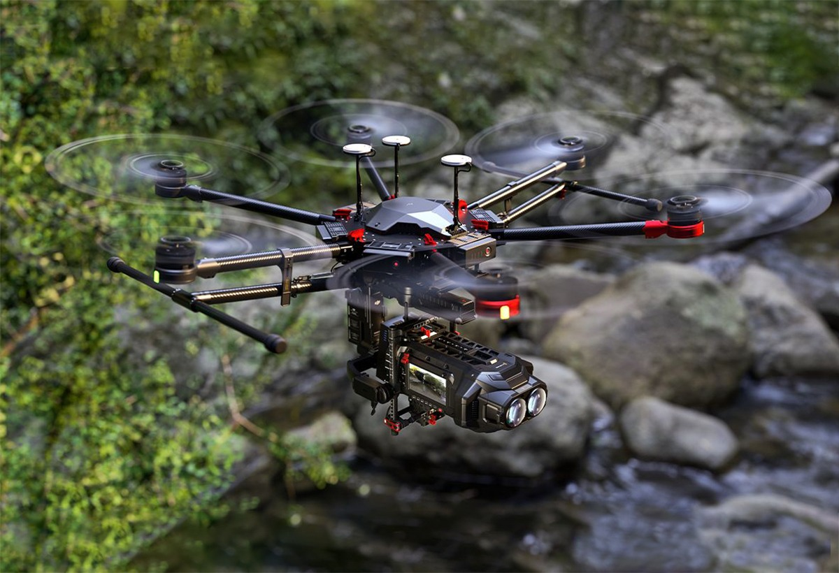 image of drone surveying crops