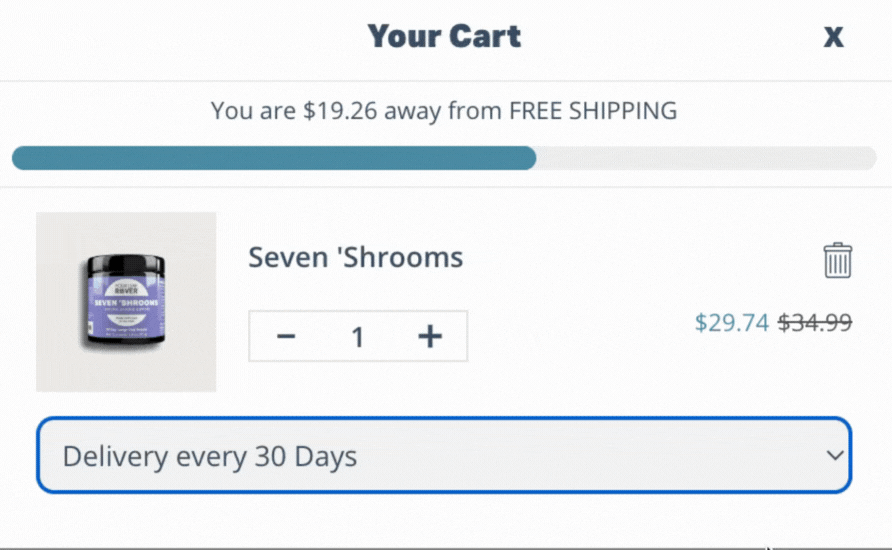 Updating the delivery schedule in a Shopify cart between subscriptions and a one-time purchase