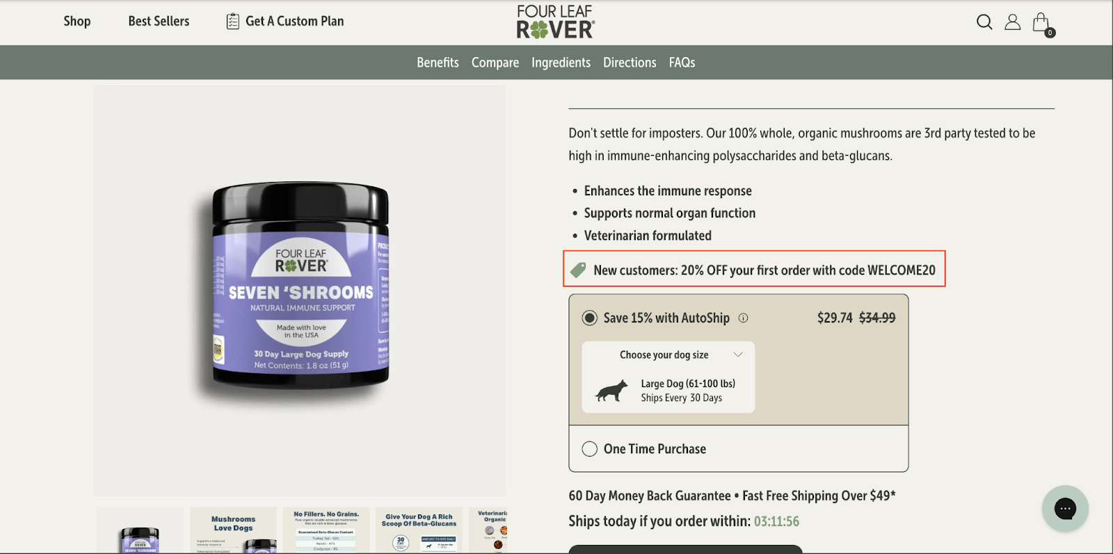 Personalized "new customer" deal on Four Leaf Rover
