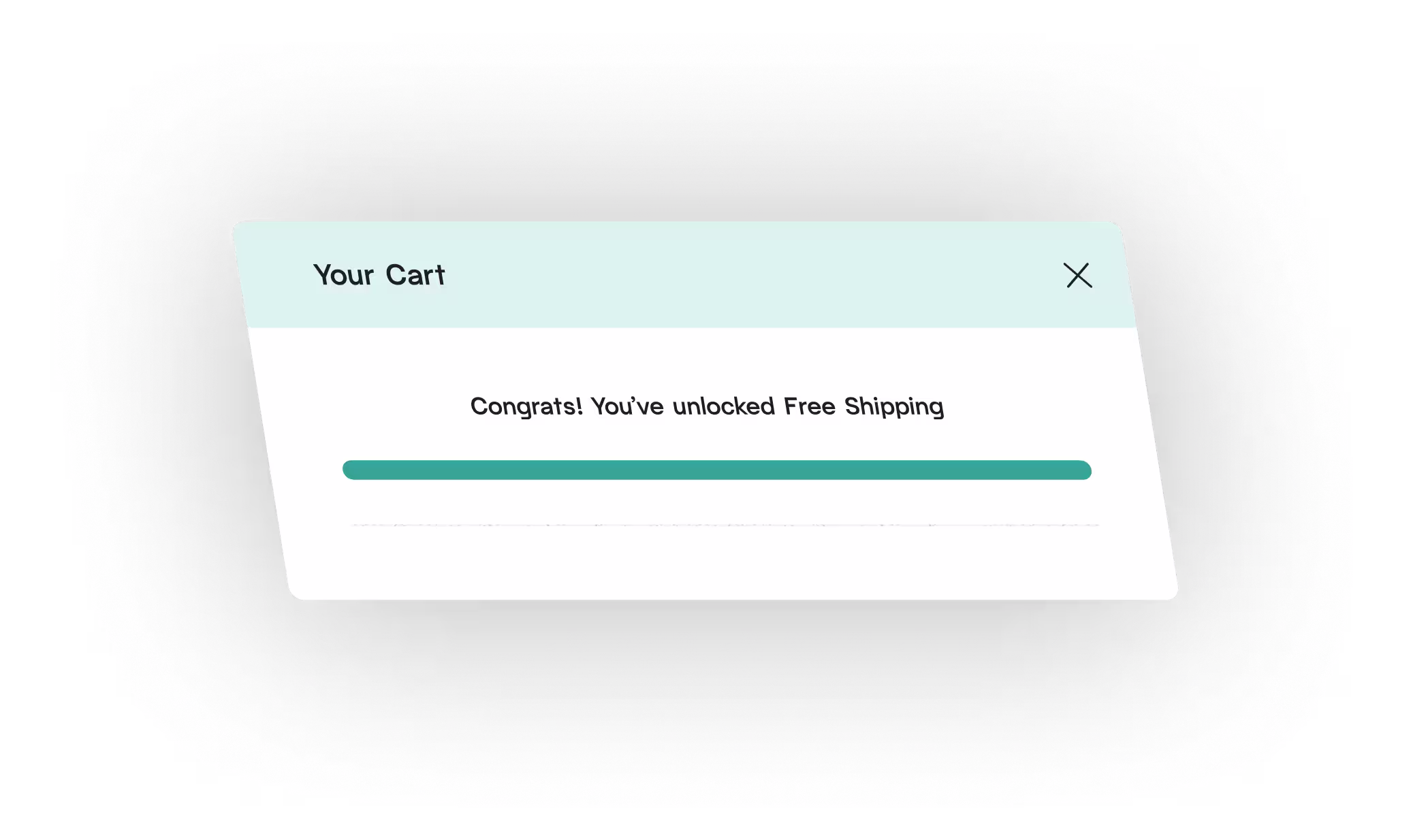 Shopping cart popup with message: Congrats! You've unlocked Free Shipping and a progress bar.