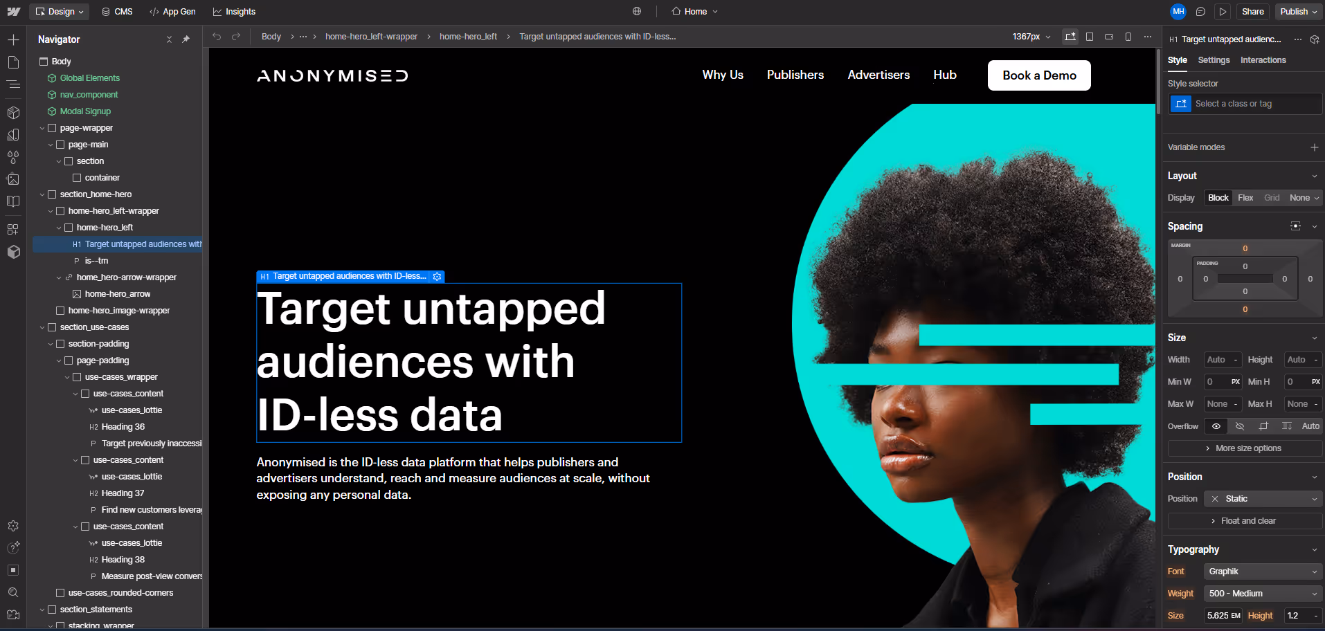 Anonymised webflow template customization project