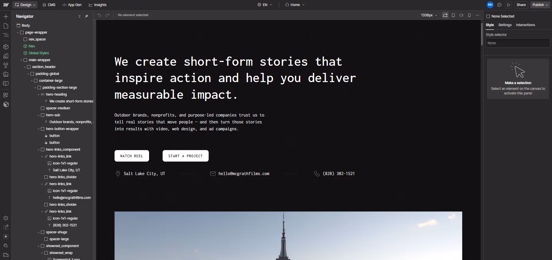 McGrath Films webflow template customization project
