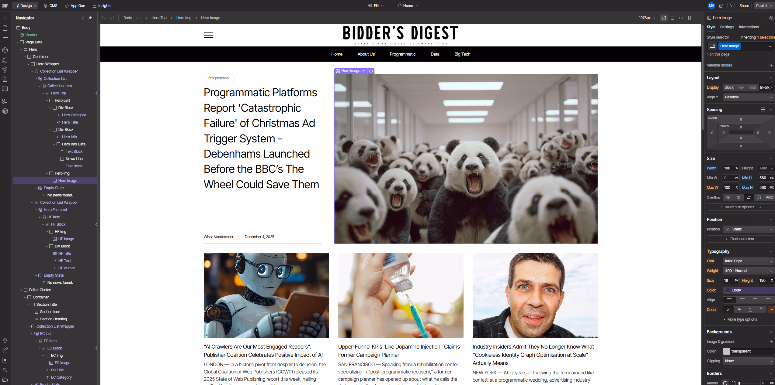 Bidder’s Digest project image [webflow template customization]