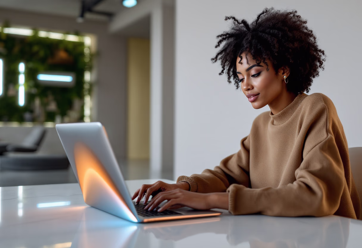 image of an individual typing on a laptop (for a productivity tools business)