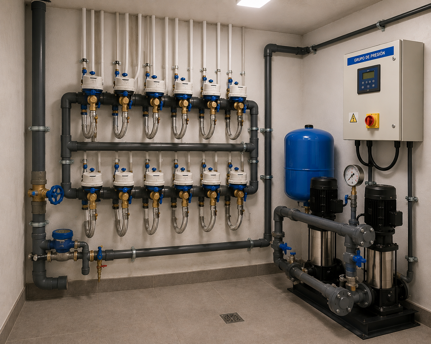 Baterías, depósitos y contadores de agua.