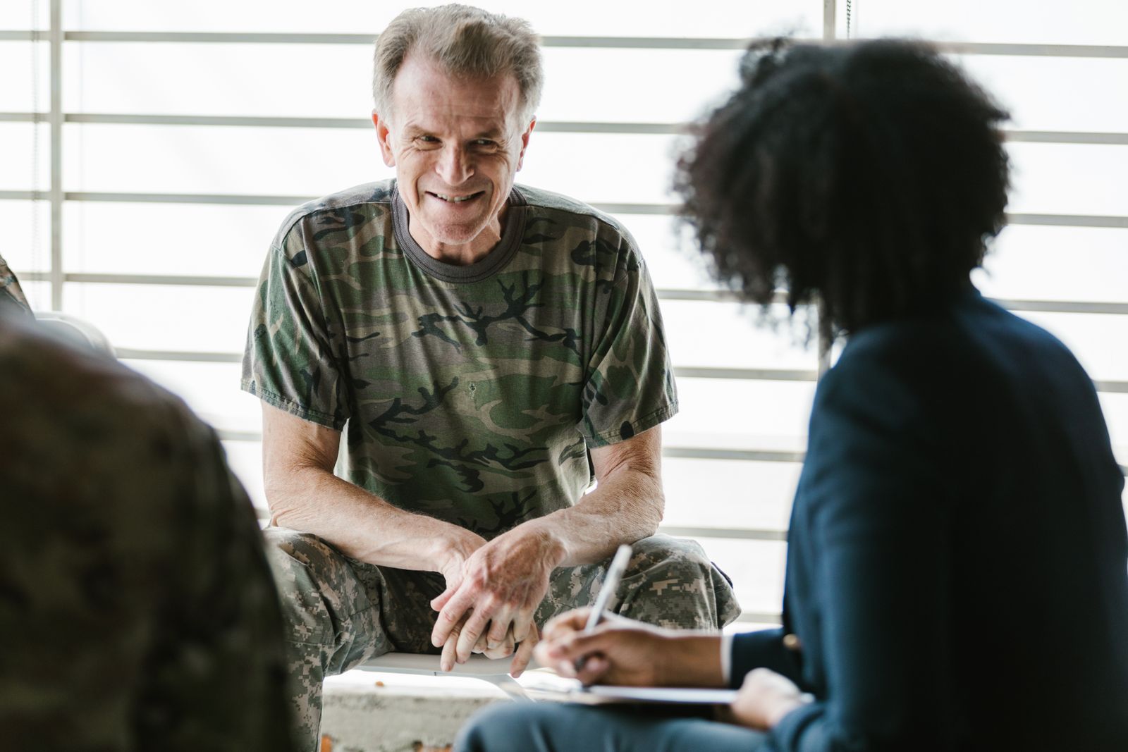 A veteran in a supportive therapy session