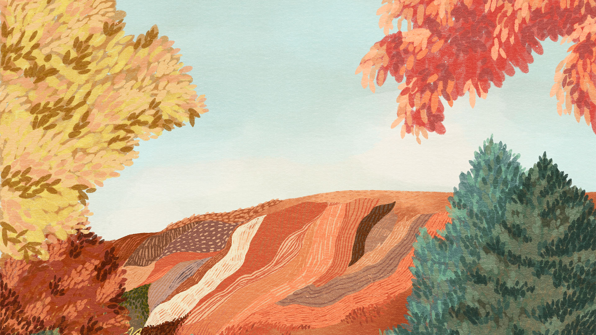Mountain landscape in illustrative style with fall colours