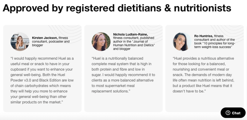 Huel endorsements from Experts