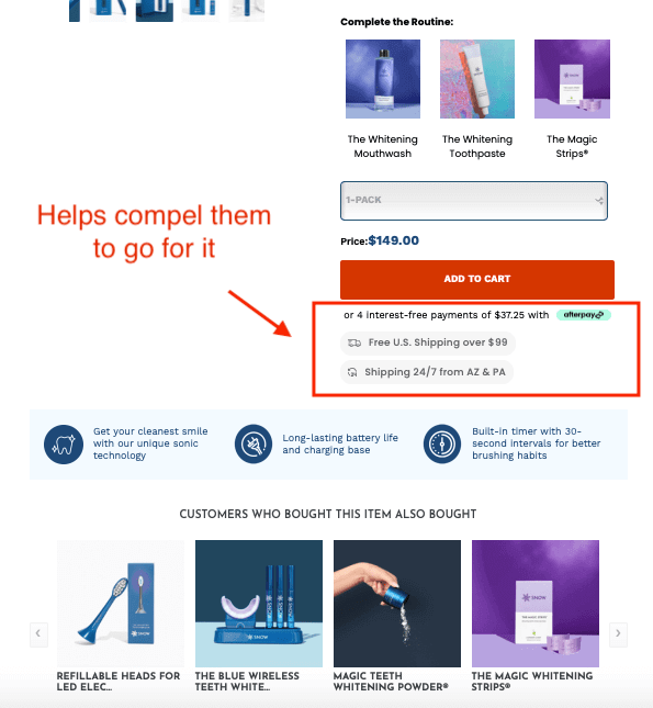 Interest-free payments and free shipping