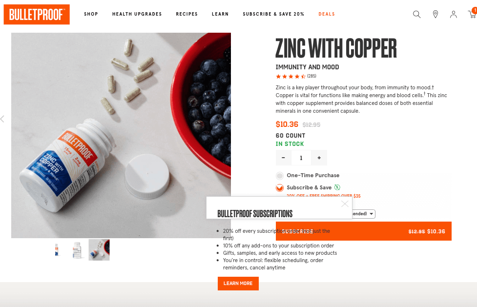 Bulletproof product page
