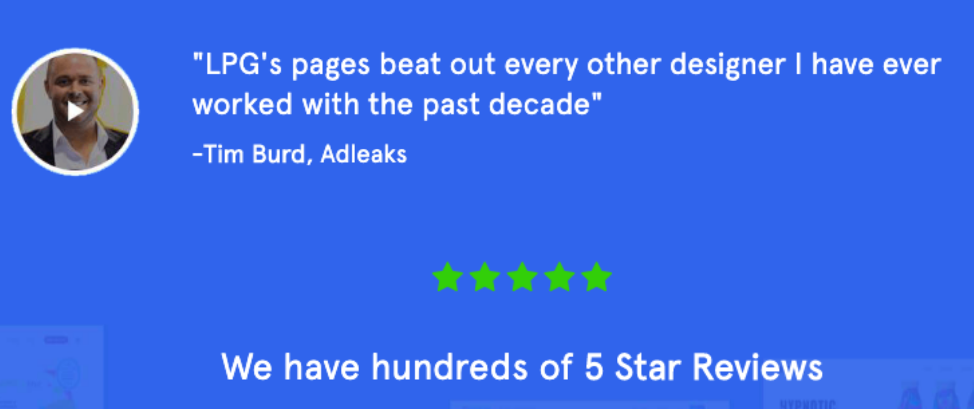 Our website - immediately we enforce the social proof by showing 5 stars and a review.
