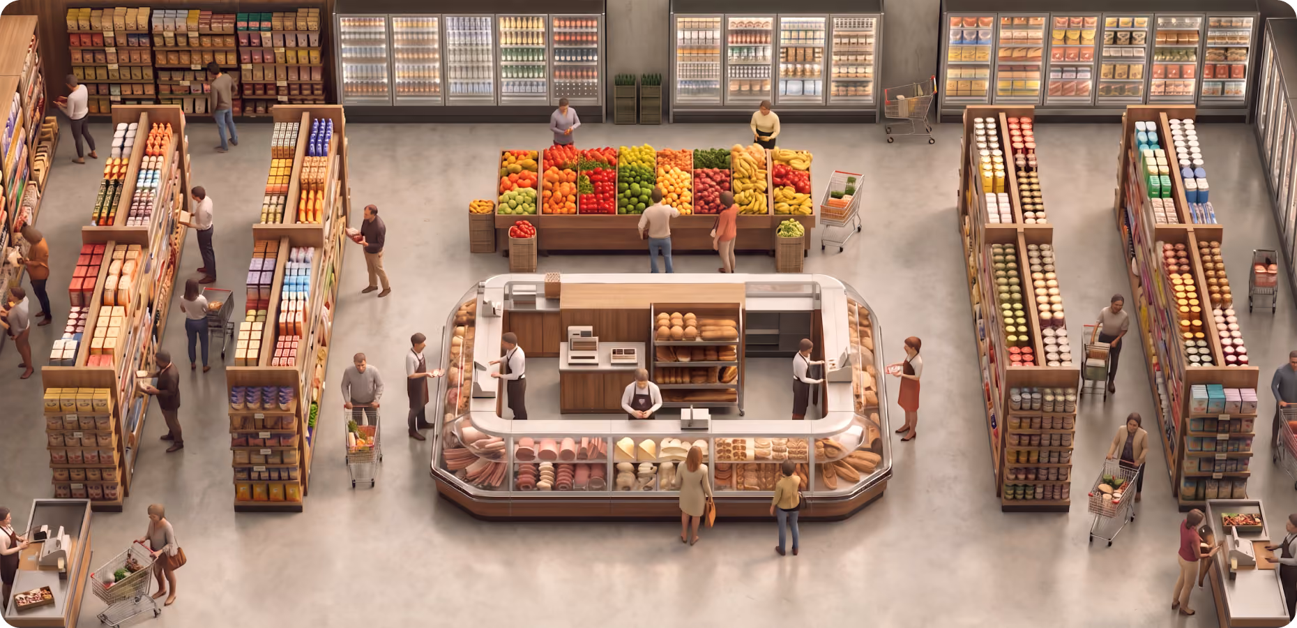 grocery store interior with pricing decision points highlighted.