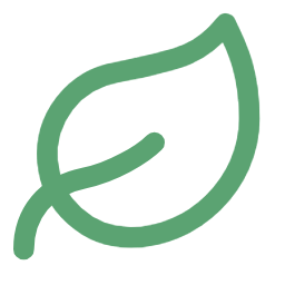 Simple green outline of a leaf with a stem on a white background.