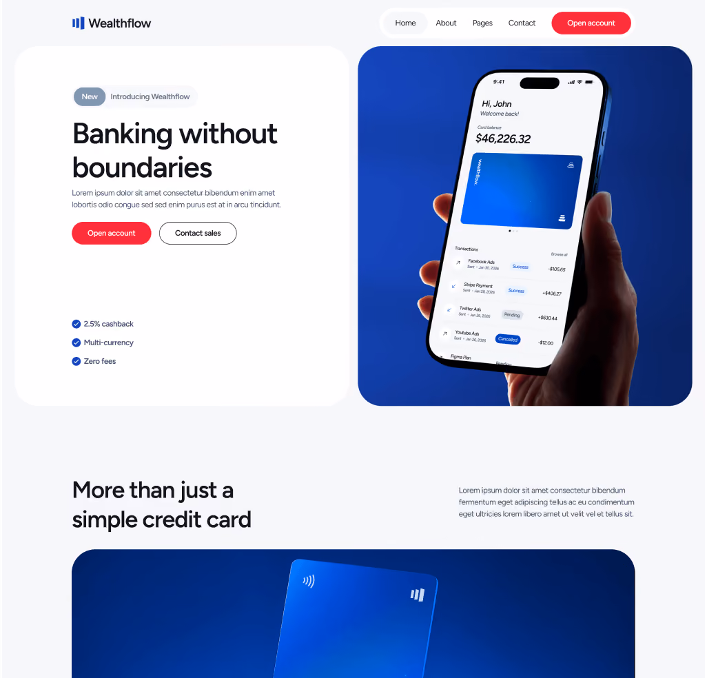 Wealthflow - Home V3 Hero Page - Bank Webflow Template | BRIX Template