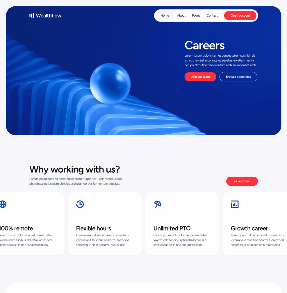 Wealthflow - Career Main Page - Bank Webflow Template | BRIX Template