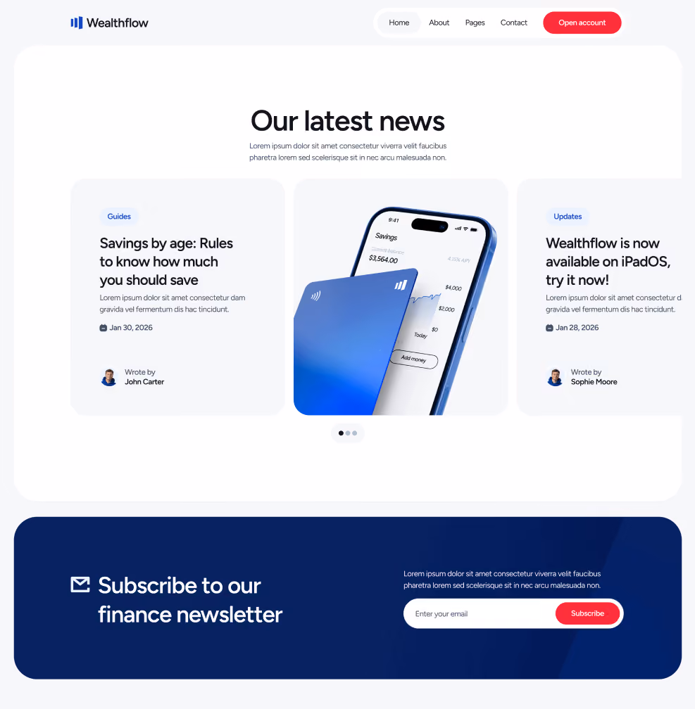 Wealthflow - Blog V3 Main Page - Bank Webflow Template | BRIX Template