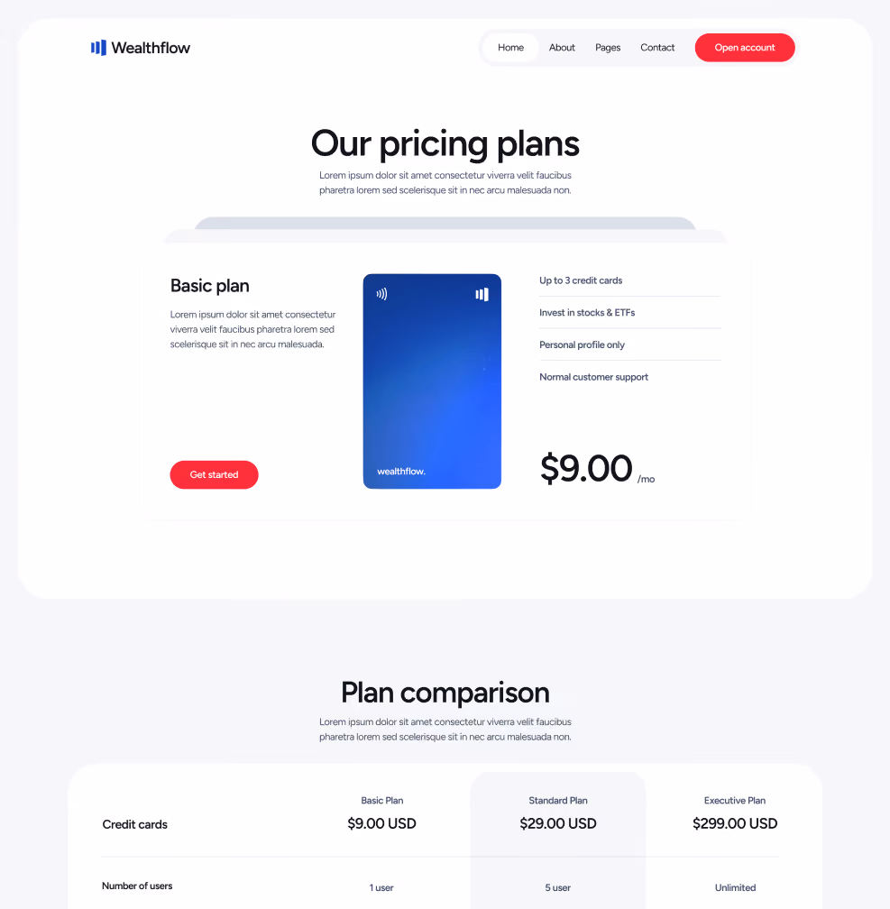 Wealthflow - Pricing Main Page - Bank Webflow Template | BRIX Template
