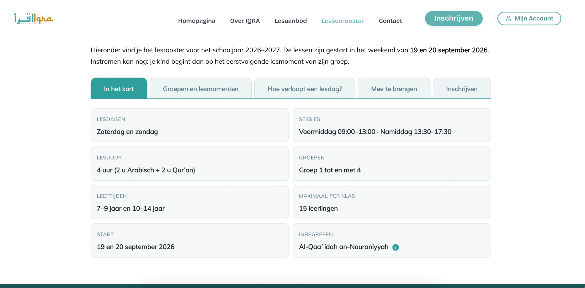 IQRA Zaventem — Website, inschrijvingen & dashboard
