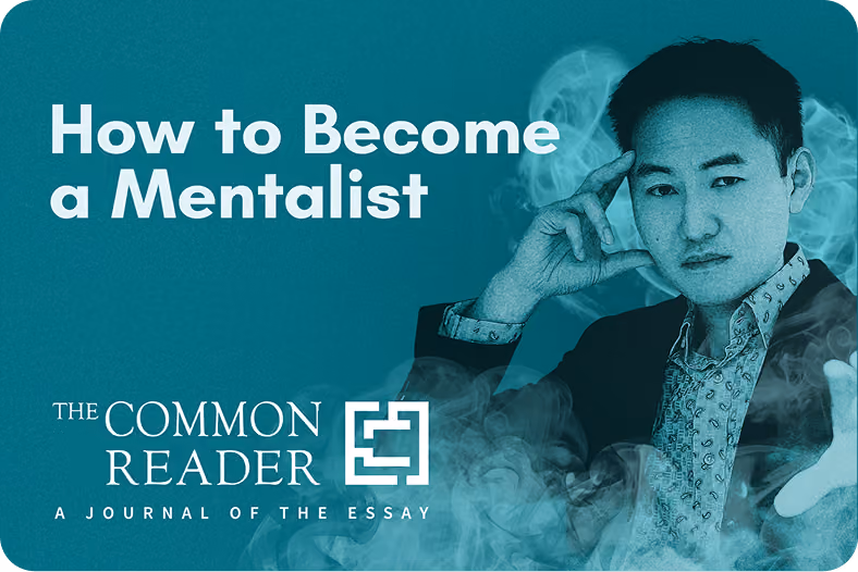Man in patterned shirt and jacket posing thoughtfully next to text 'How to Become a Mentalist'.
