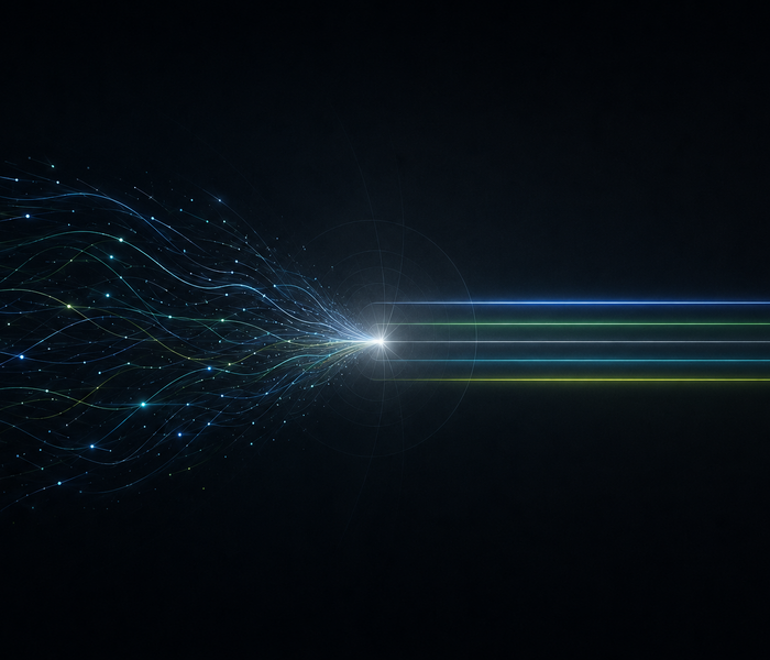 Scattered signals resolving into five clear, aligned beams.