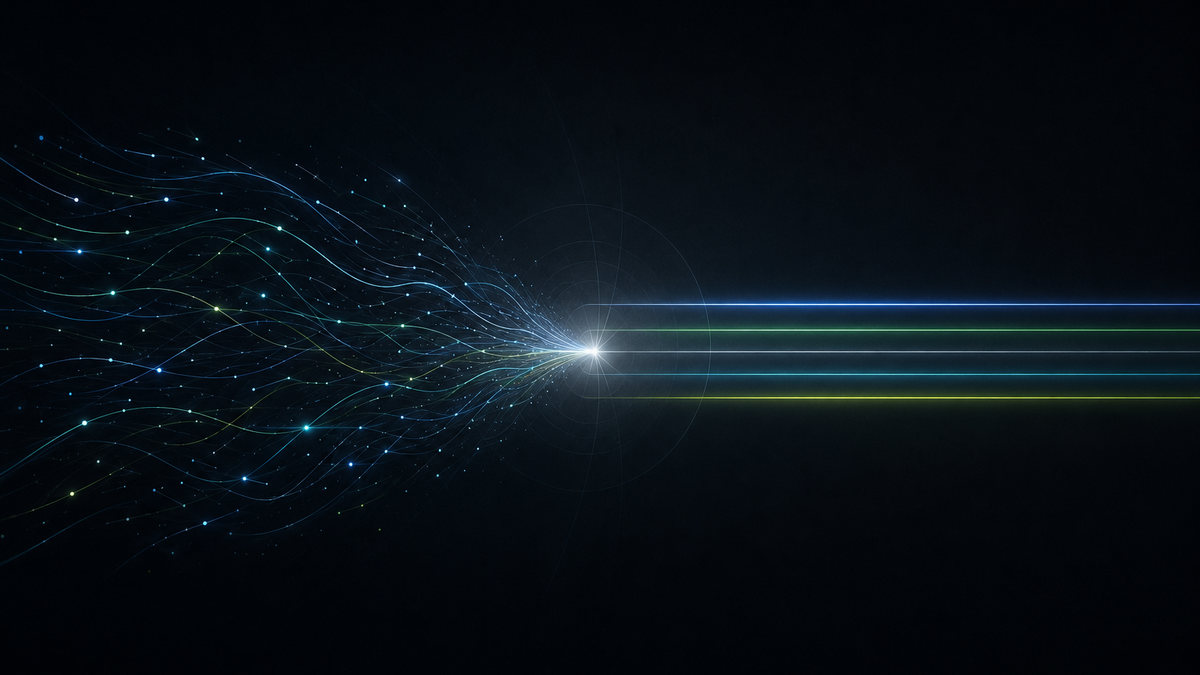 Scattered signals resolving into five clear, aligned beams.
