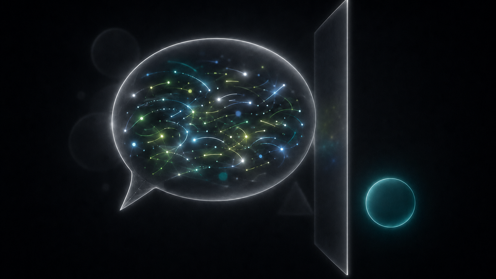 Abstract glowing conversation happening behind a barrier while a geometric shape remains outside, representing an AI conversation a company cannot hea
