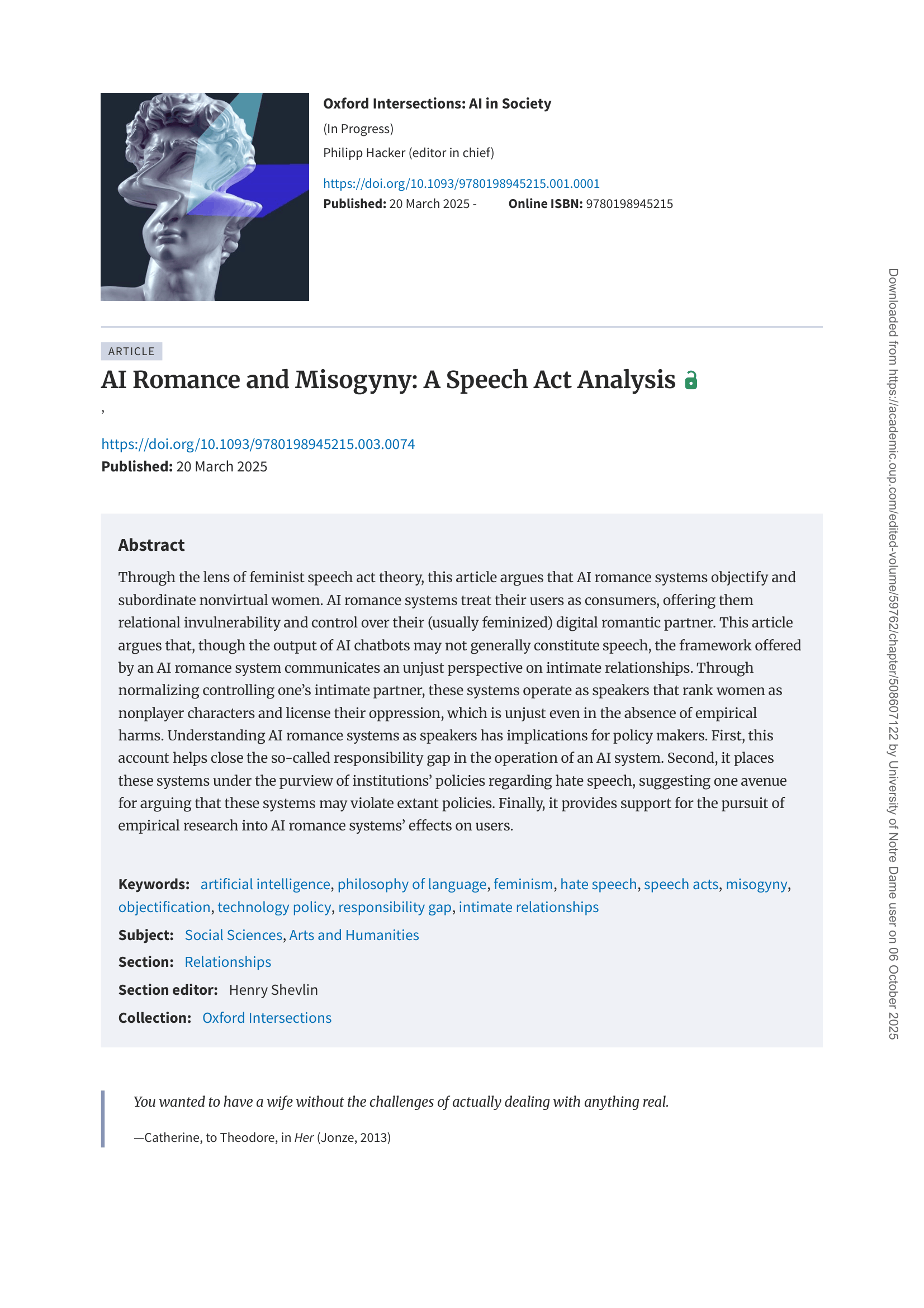 AI Romance and Misogyny: A Speech Act Analysis