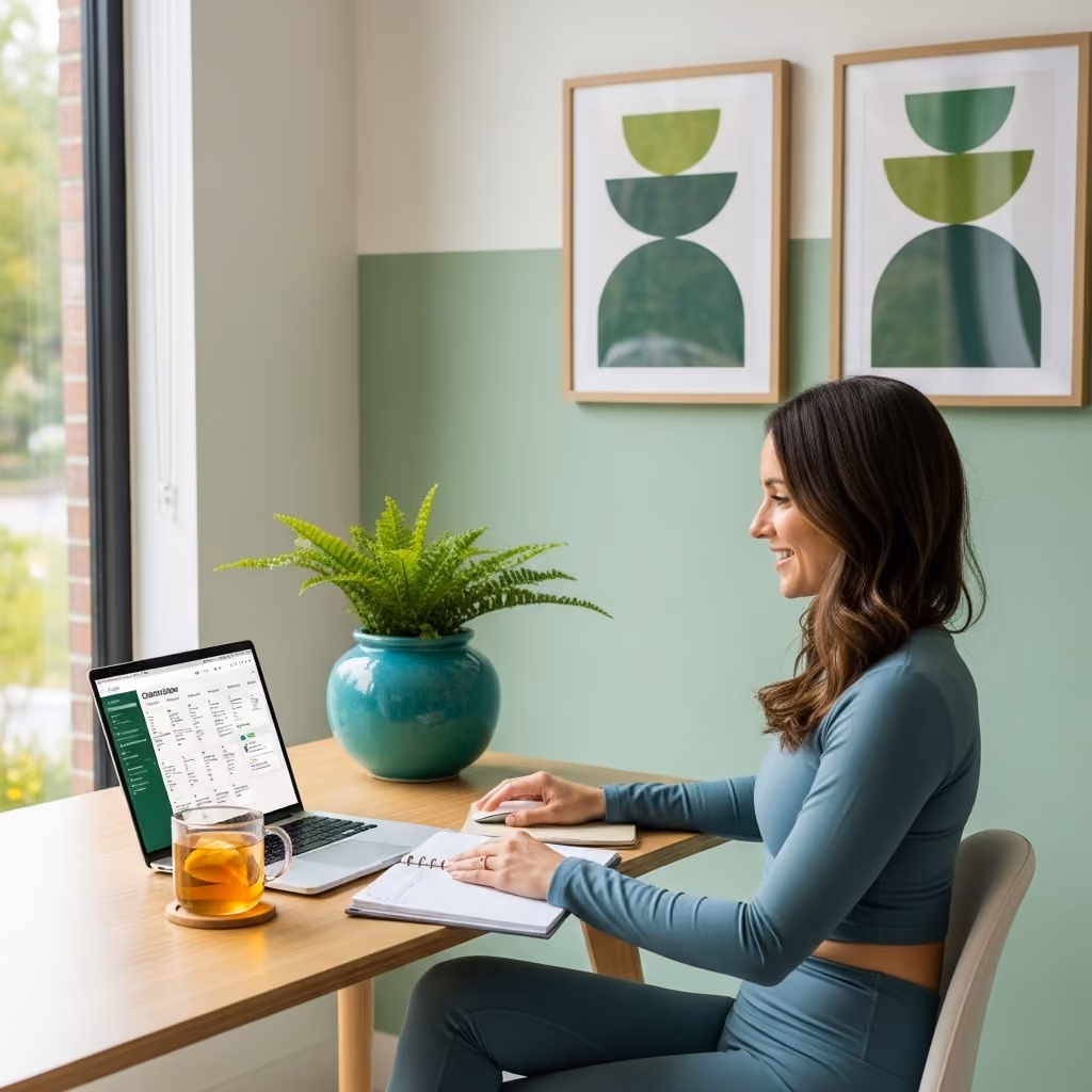 pilates teacher doing content planning
