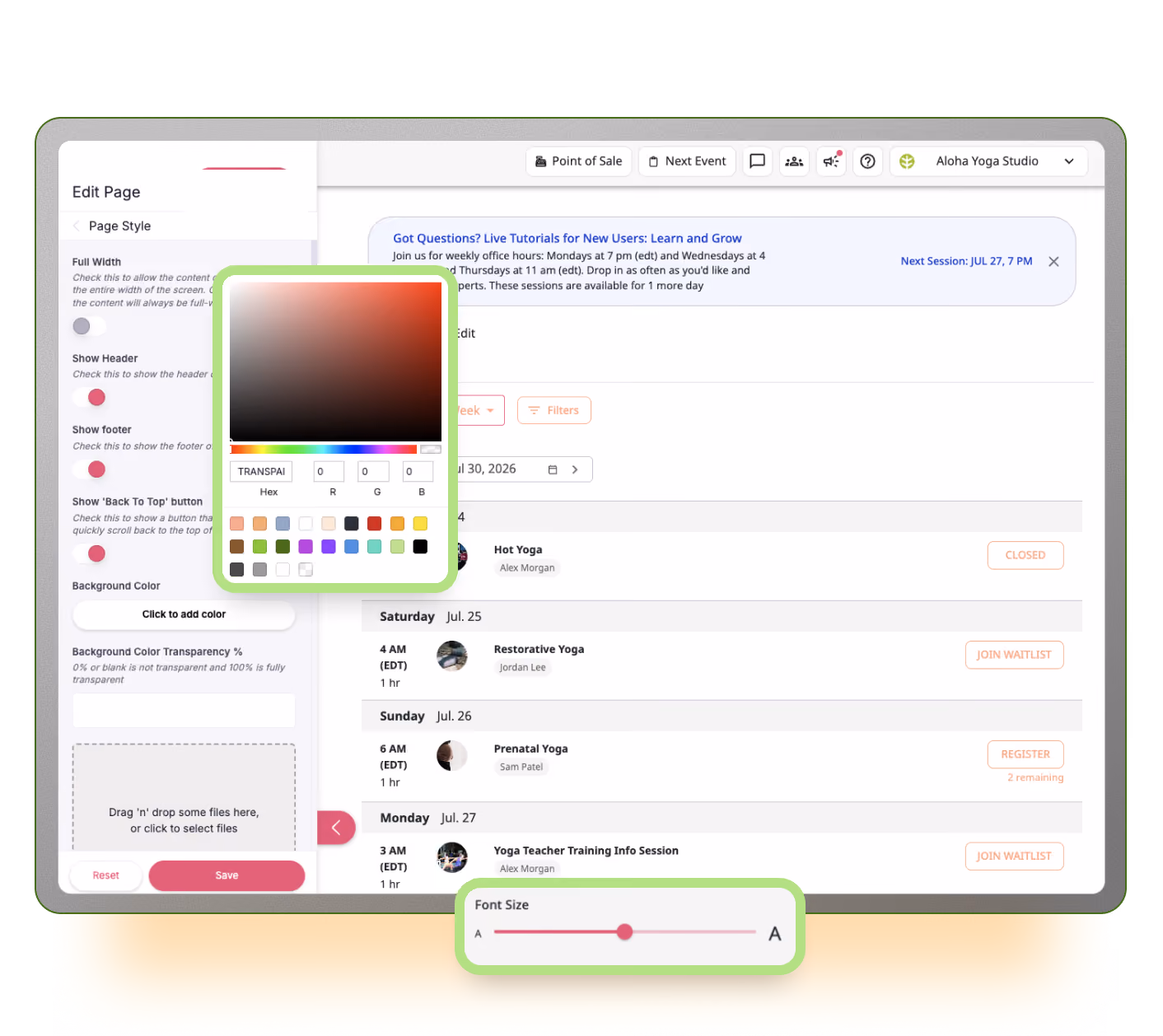 Back-end of OfferingTree's website builder