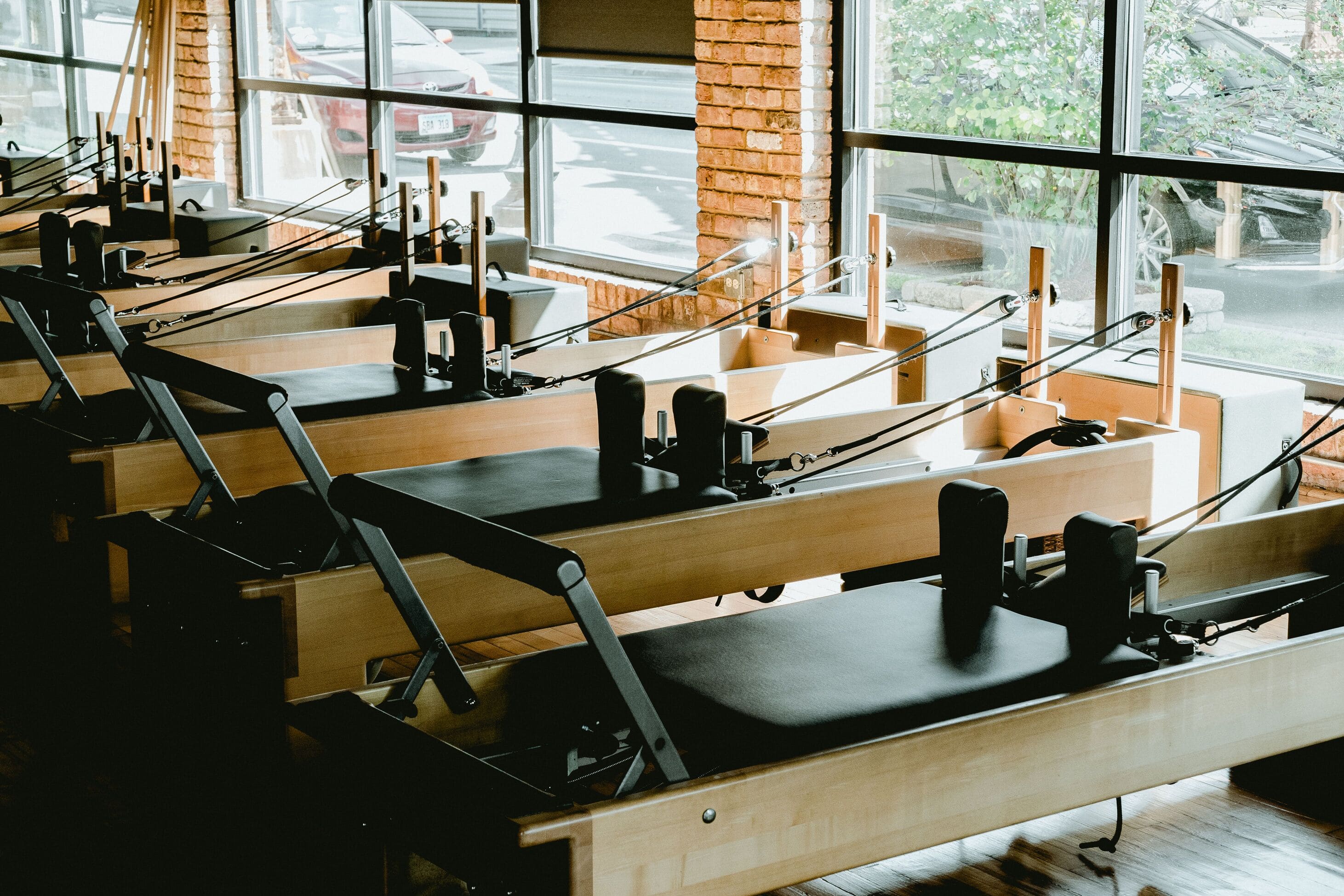 Pilates studio equipment before a class