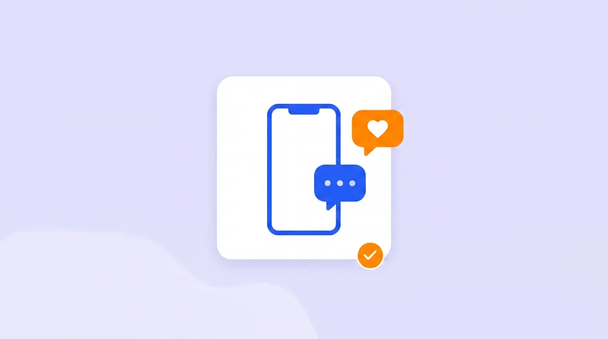 Illustration of a phone with chat and reaction icons, representing always-on social management
