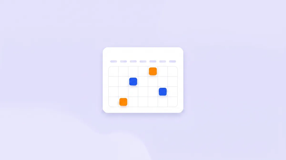 Illustration of a content calendar with scheduled posts marked in blue and orange