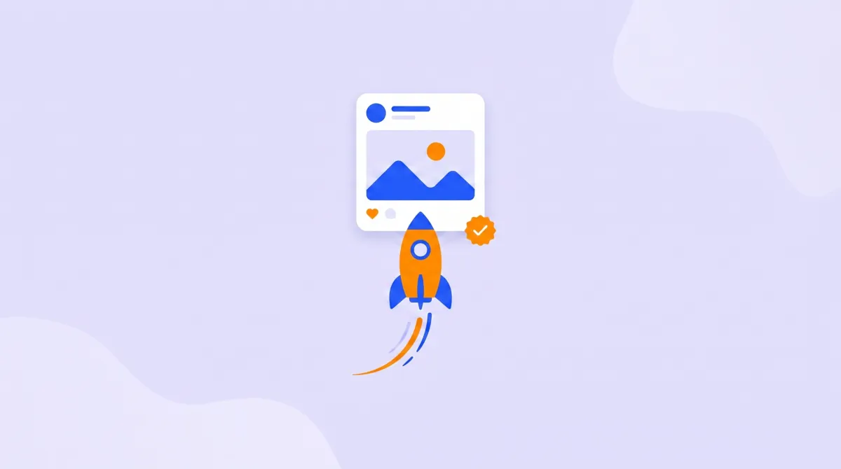 Illustration of a social post lifting off like a rocket, representing boosting and amplification