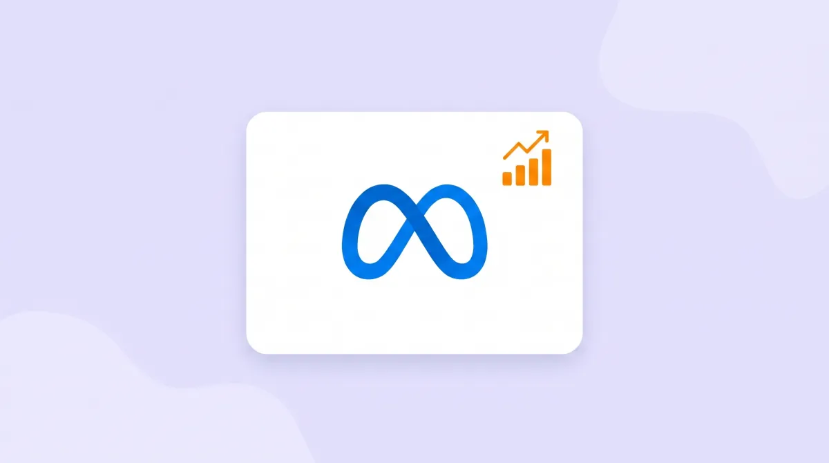 Meta logo illustration with a rising results chart