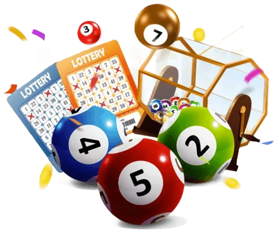Colorful lottery balls, a lottery ticket with marked numbers, and a lottery drum with balls inside.