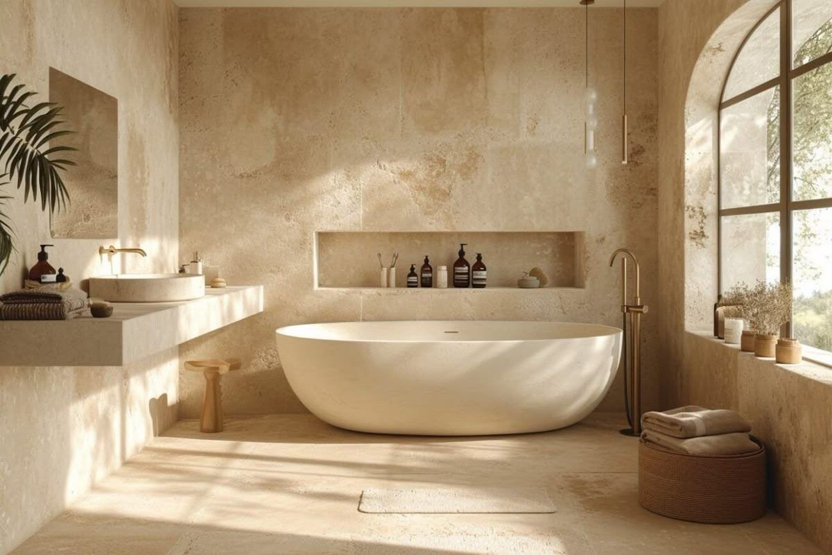 Salle de bain en pierre de travertin