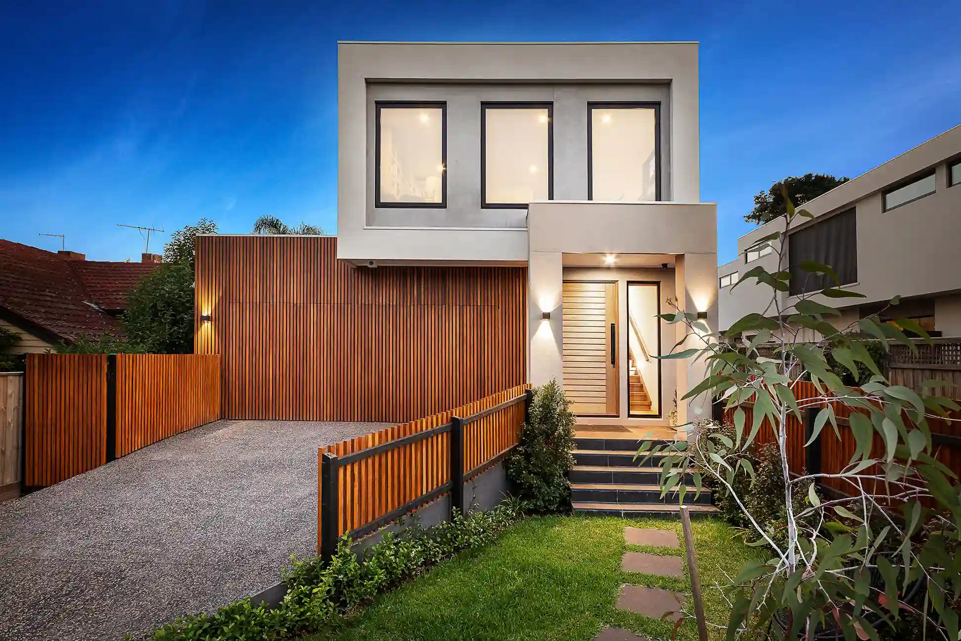 Frontage of a newly built, two-story home in Queensland