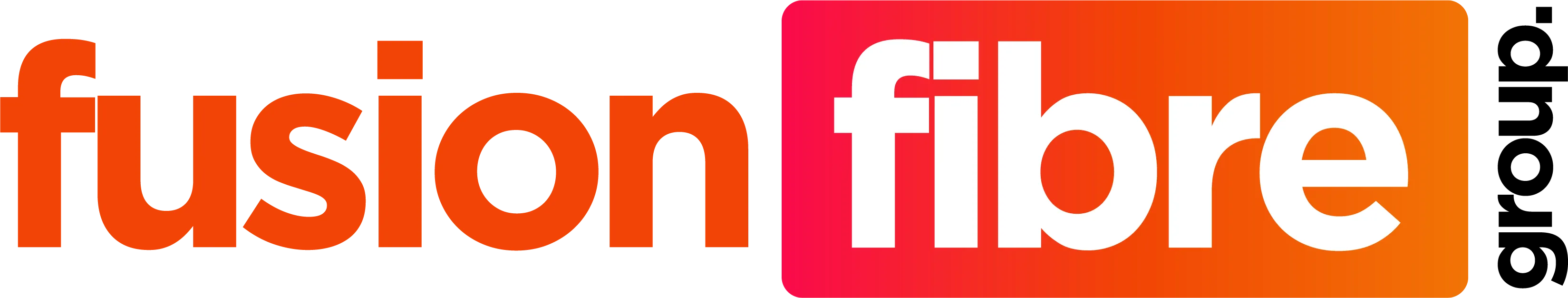 Fusion Fibre logo with 'fusion' in orange and 'fibre' in white on a red to orange gradient background.